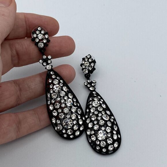 Amrita Singh Austrian Crystal Jet Black Crystal Earrings - Picture 2 of 7